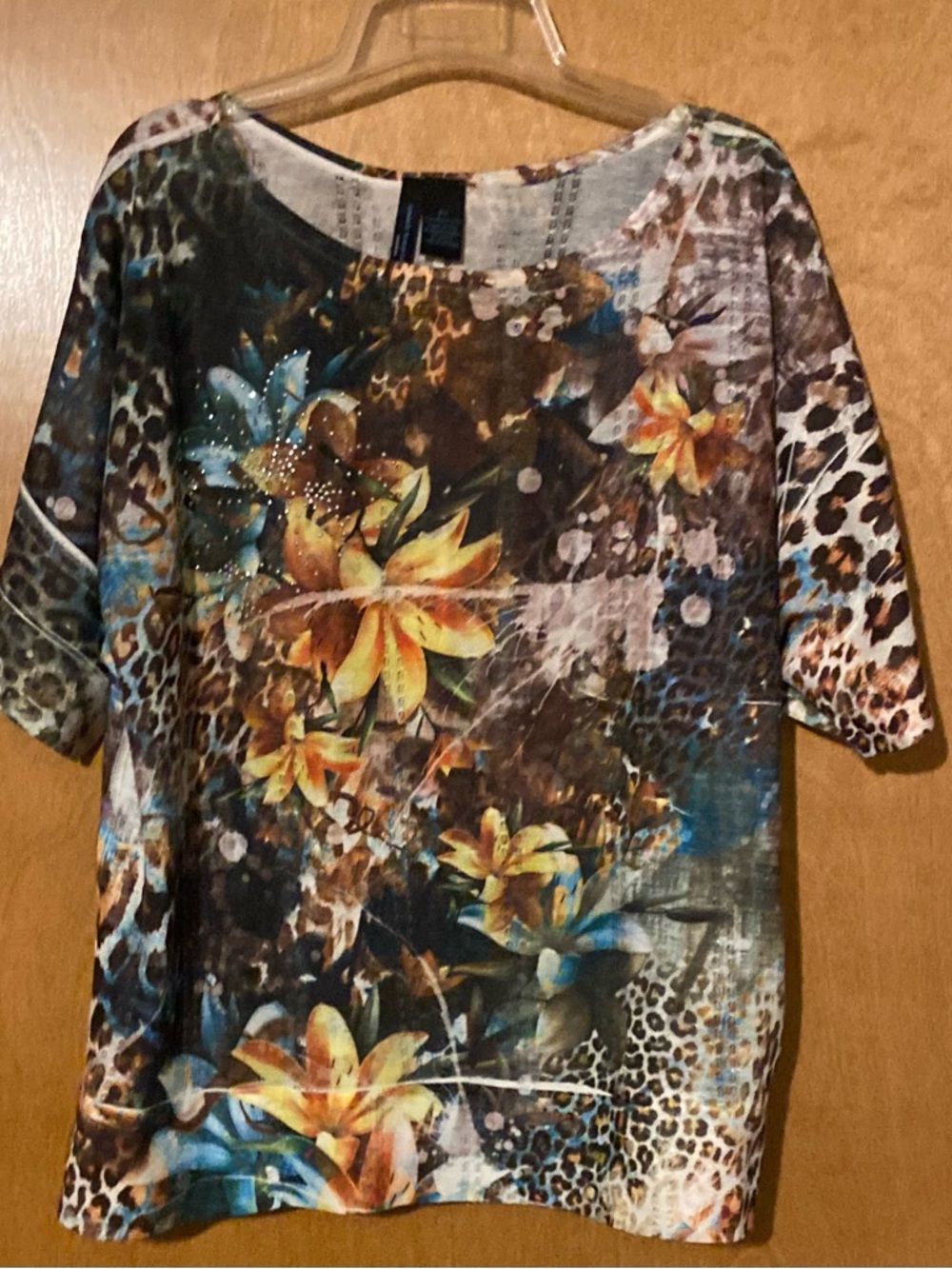 Saint Tropez West Floral & Leopard Short Sleeve Size 3X Like New